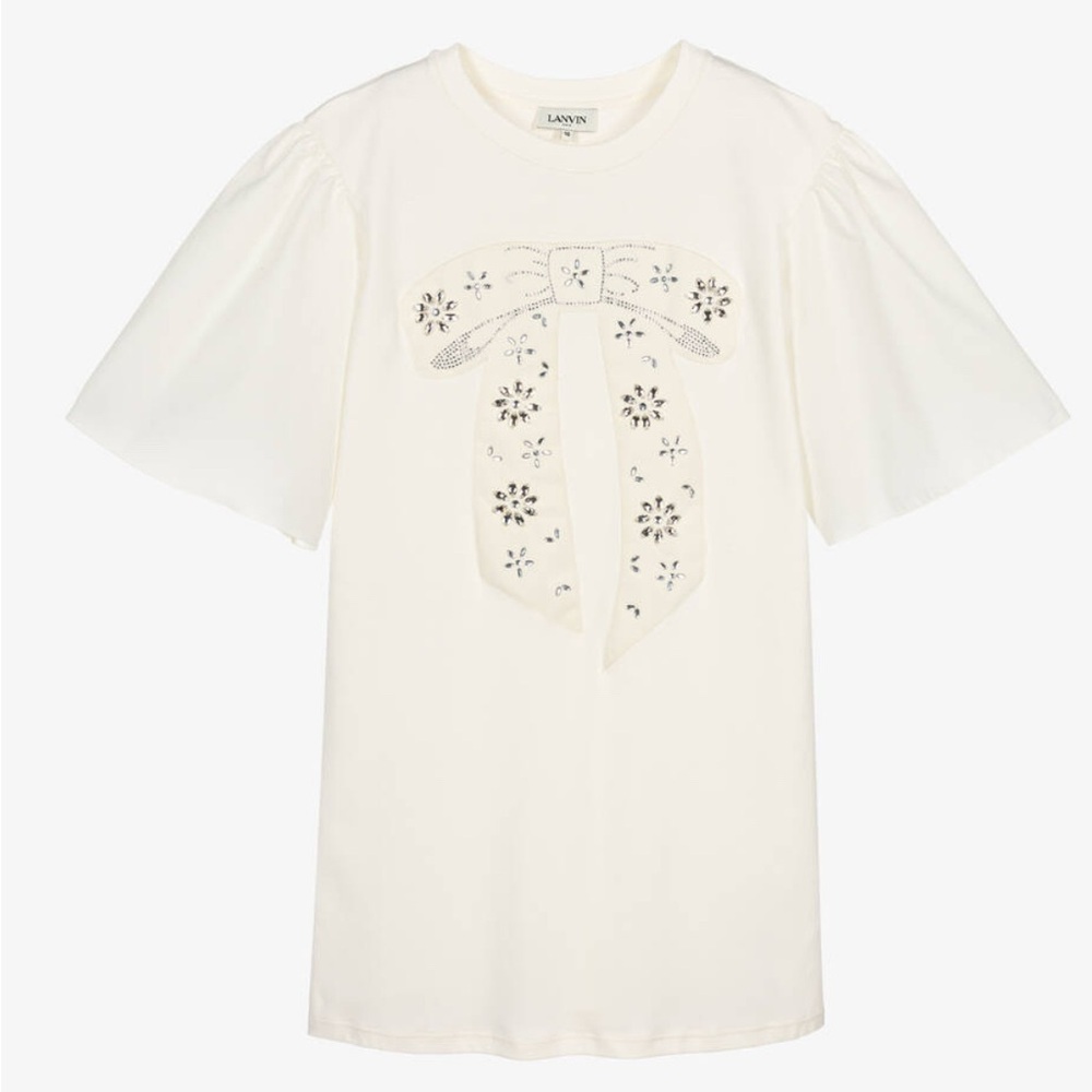 LANVIN
TEEN GIRLS IVORY ORGANIC COTTON BOW DRESS size 12 new with tags
